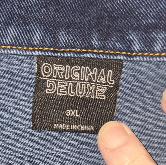 Original Deluxe Blue Denim Jacket Pockets Button Front Seam Detail,  sz … - Picture 2 of 3